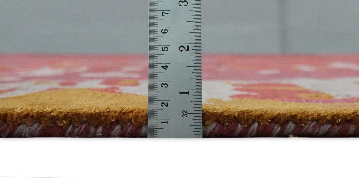 8x11 Red, Rust and Silver Modern Abstract Handmade Wool and Art Silk Area Rug | BAN1-Area Rug-Parc Decor