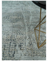 8x8 Round Beige, Gray and Charcoal Antique Finish Vintage look Art Silk Area Rug