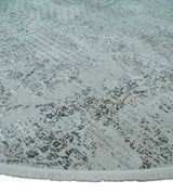 8x8 Round Beige, Gray and Charcoal Antique Finish Vintage look Art Silk Area Rug