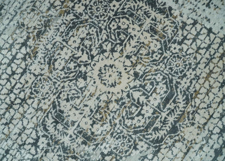 8x8 Round Beige, Gray and Charcoal Antique Finish Vintage look Art Silk Area Rug