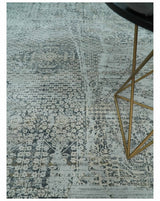 8x8 Round Beige, Gray and Charcoal Antique Finish, Vintage look, Art Silk Area Rug, Living Room Rug | TRDMM8-Area Rug-Parc Decor