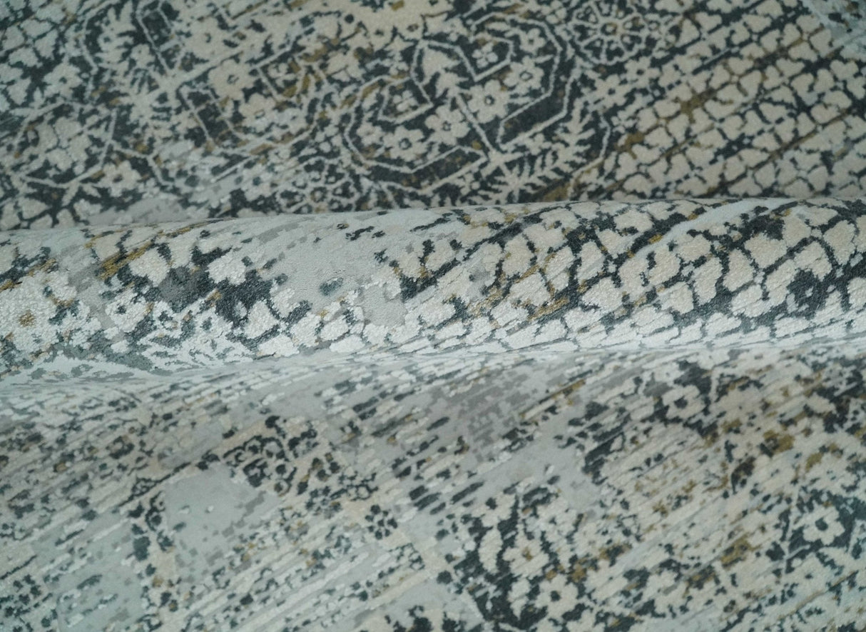 8x8 Round Beige, Gray and Charcoal Antique Finish, Vintage look, Art Silk Area Rug, Living Room Rug | TRDMM8-Area Rug-Parc Decor