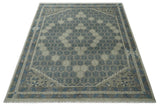 8x9.9 Gray, Ivory and Beige Honeycomb Traditional Hand Knotted Wool Area Rug