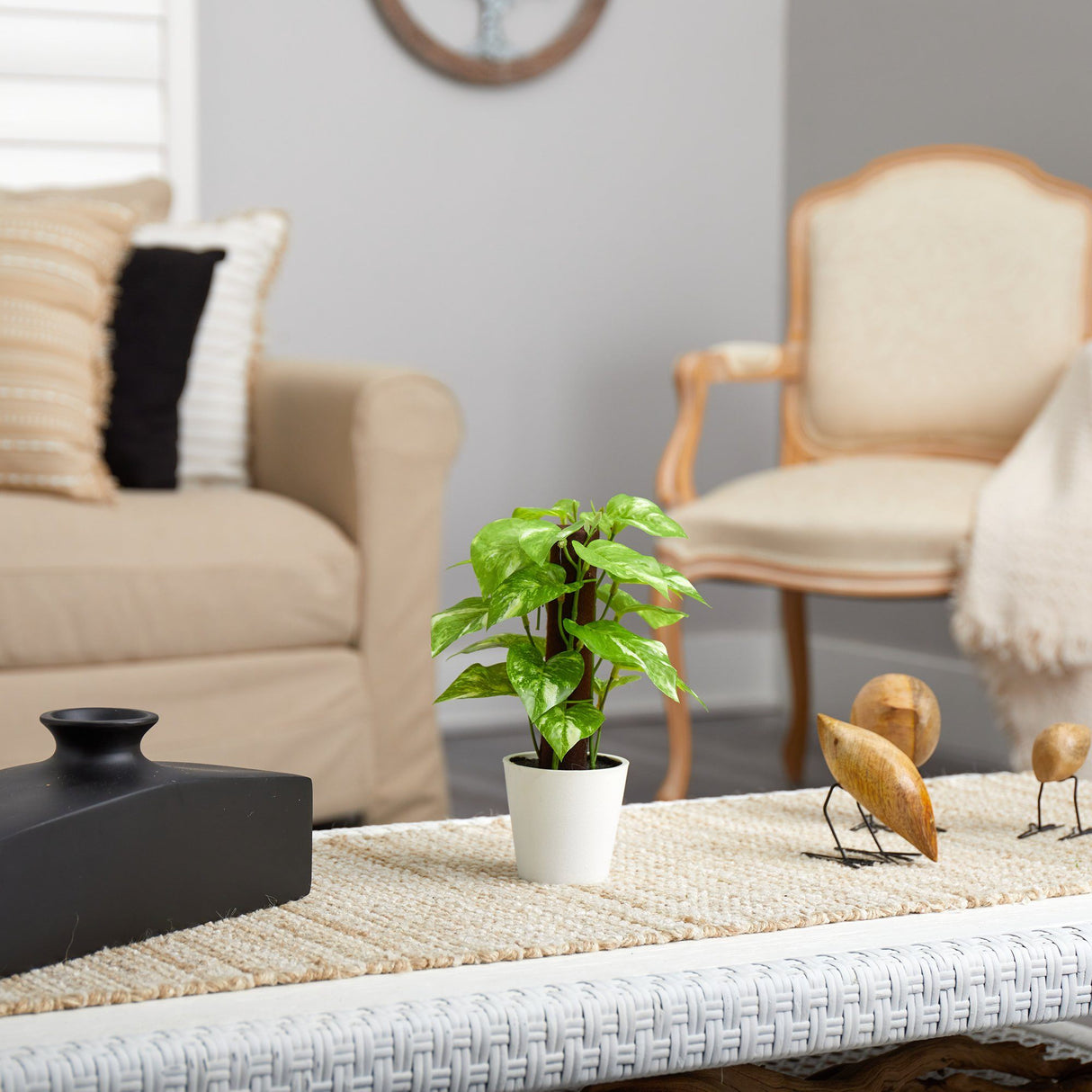 9” Artificial Pothos Plant in White Planter (Real Touch)-Parc Decor