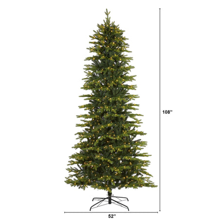 9’ Belgium Fir “Natural Look” Artificial Christmas Tree with 800 Clear LED Lights-Parc Decor