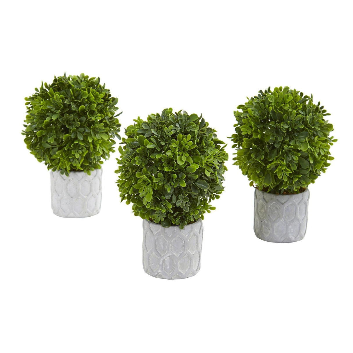 9” Boxwood Artificial Mini Topiary (Set of 3)-Parc Decor