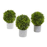 9” Boxwood Artificial Mini Topiary (Set of 3)-Parc Decor