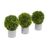 9” Boxwood Artificial Mini Topiary (Set of 3)-Parc Decor