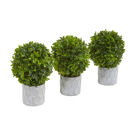 9” Boxwood Artificial Mini Topiary (Set of 3)-Parc Decor