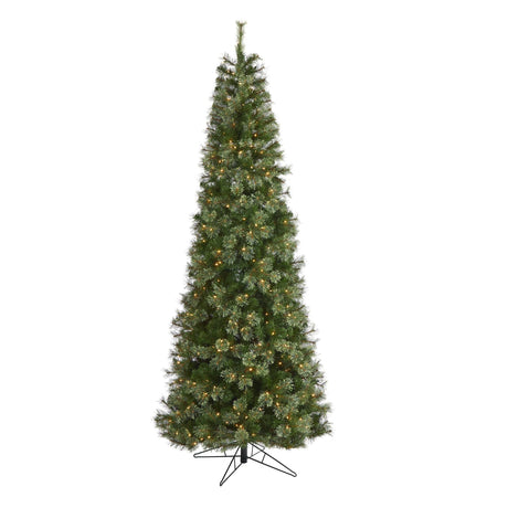 9' Cashmere Slim Artificial Christmas Tree with 550 Warm White Lights and 1308 Bendable Branches-Parc Decor