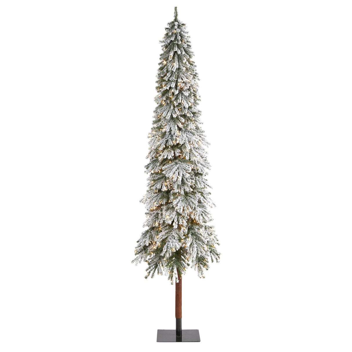 9’ Flocked Grand Alpine Artificial Christmas Tree with 600 Lights and 1183 Branches on Natural Trunk-Parc Decor