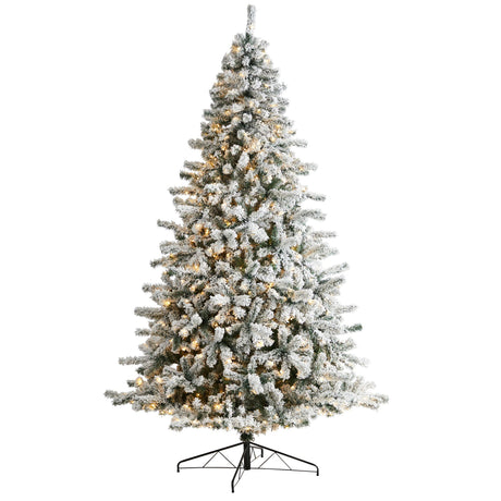 9' Flocked Rock Springs Spruce Christmas Tree with 650 LED Lights and 1550 Bendable Branches-Parc Decor