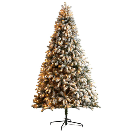 9’ Flocked South Carolina Spruce Christmas Tree with 850 Clear Lights and 2329 Bendable Branches-Parc Decor