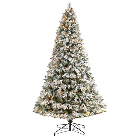 9' Flocked Vermont Mixed Pine Christmas Tree with 650 LED Lights and 1960 Bendable Branches-Parc Decor