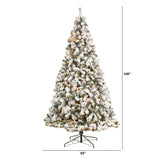 9' Flocked West Virginia Fir Christmas Tree with 650 Clear LED Lights and 1320 Bendable Branches-Parc Decor