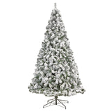 9' Flocked West Virginia Fir Christmas Tree with 650 Clear LED Lights and 1320 Bendable Branches-Parc Decor