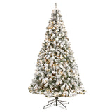9' Flocked West Virginia Fir Christmas Tree with 650 Clear LED Lights and 1320 Bendable Branches-Parc Decor