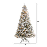 9' Flocked White River Mountain Pine Christmas Tree with Pinecones and 650 Clear LED Lights-Parc Decor