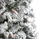 9' Flocked White River Mountain Pine Christmas Tree with Pinecones and 650 Clear LED Lights-Parc Decor