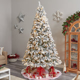 9' Flocked White River Mountain Pine Christmas Tree with Pinecones and 650 Clear LED Lights-Parc Decor