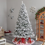 9' Flocked White River Mountain Pine Christmas Tree with Pinecones and 650 Clear LED Lights-Parc Decor
