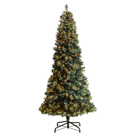 9' Frosted Tip British Columbia Mountain Pine Artificial Christmas Tree with 400 Clear Lights, Pine Cones and 882 Bendable Branches-Parc Decor