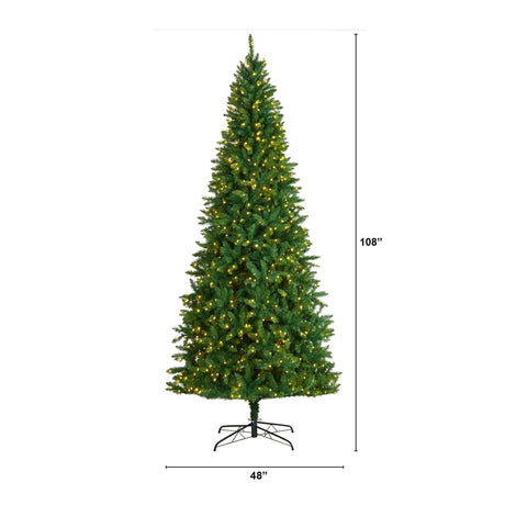 9’ Green Valley Fir Artificial Christmas Tree with 800 Clear LED Lights and 2093 Bendable Branches-Parc Decor