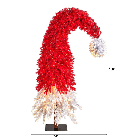 9’ Holiday Red Santa’s Hat Christmas Tree with 600 LED lights and 1992 Bendable Branches-Parc Decor