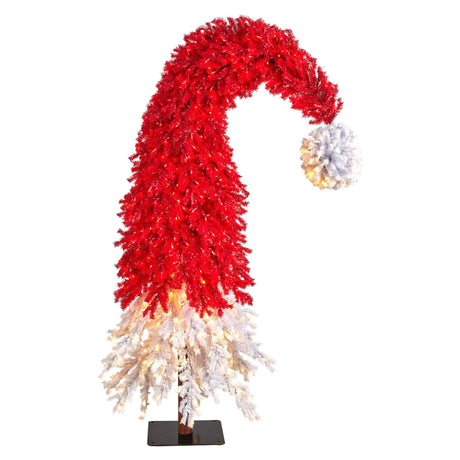9’ Holiday Red Santa’s Hat Christmas Tree with 600 LED lights and 1992 Bendable Branches-Parc Decor