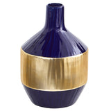 9” Lux Blue Ceramic Vase with Gold Band-Parc Decor