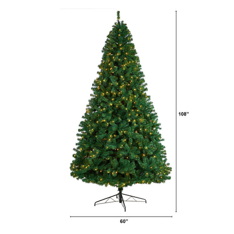 9' Northern Tip Artificial Christmas Tree with 650 Clear LED Lights and 1860 Bendable Branches-Parc Decor