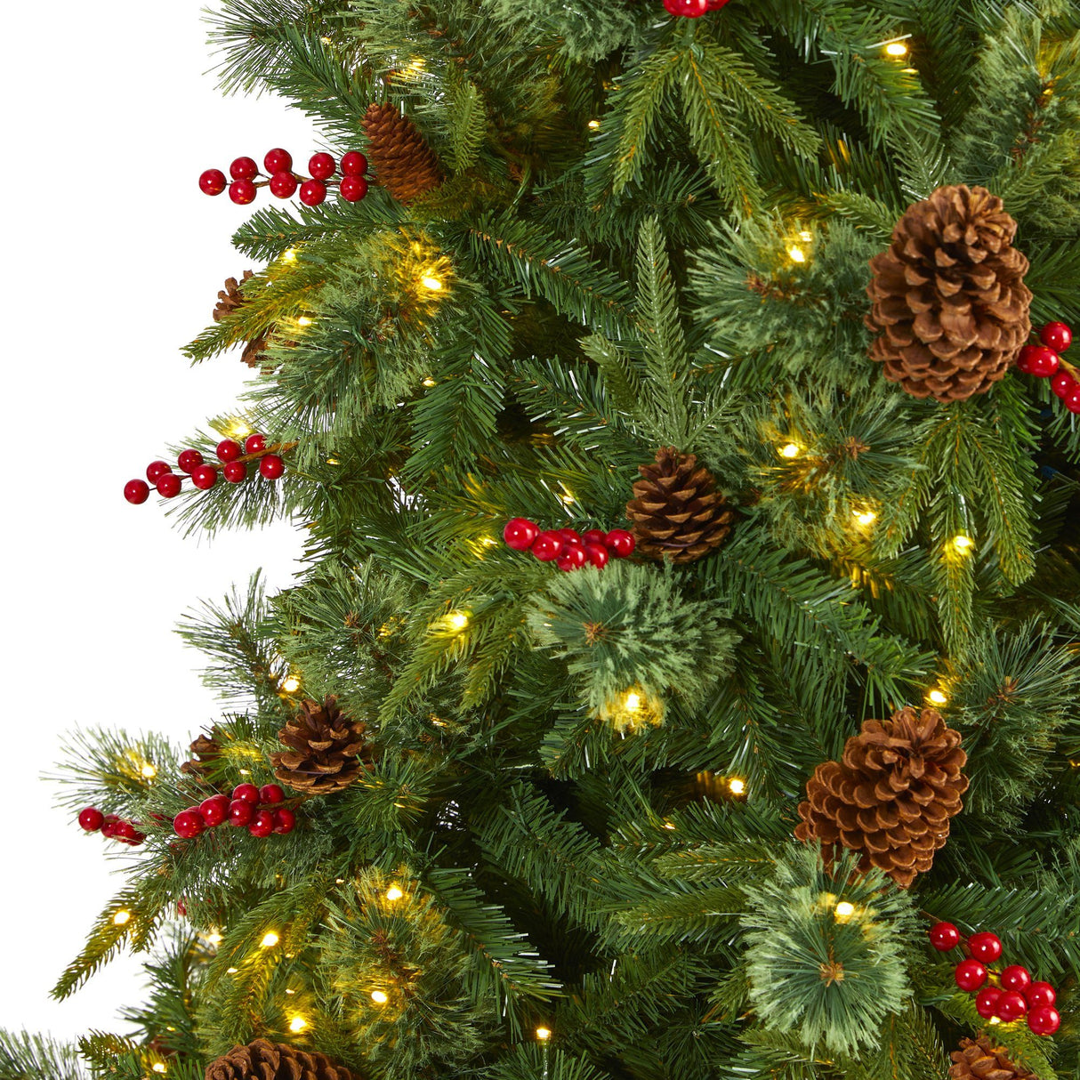 9’ Norway Mixed Pine Artificial Christmas Tree with 650 Clear LED Lights, Pine Cones and Berries-Parc Decor