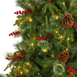 9’ Norway Mixed Pine Artificial Christmas Tree with 650 Clear LED Lights, Pine Cones and Berries-Parc Decor