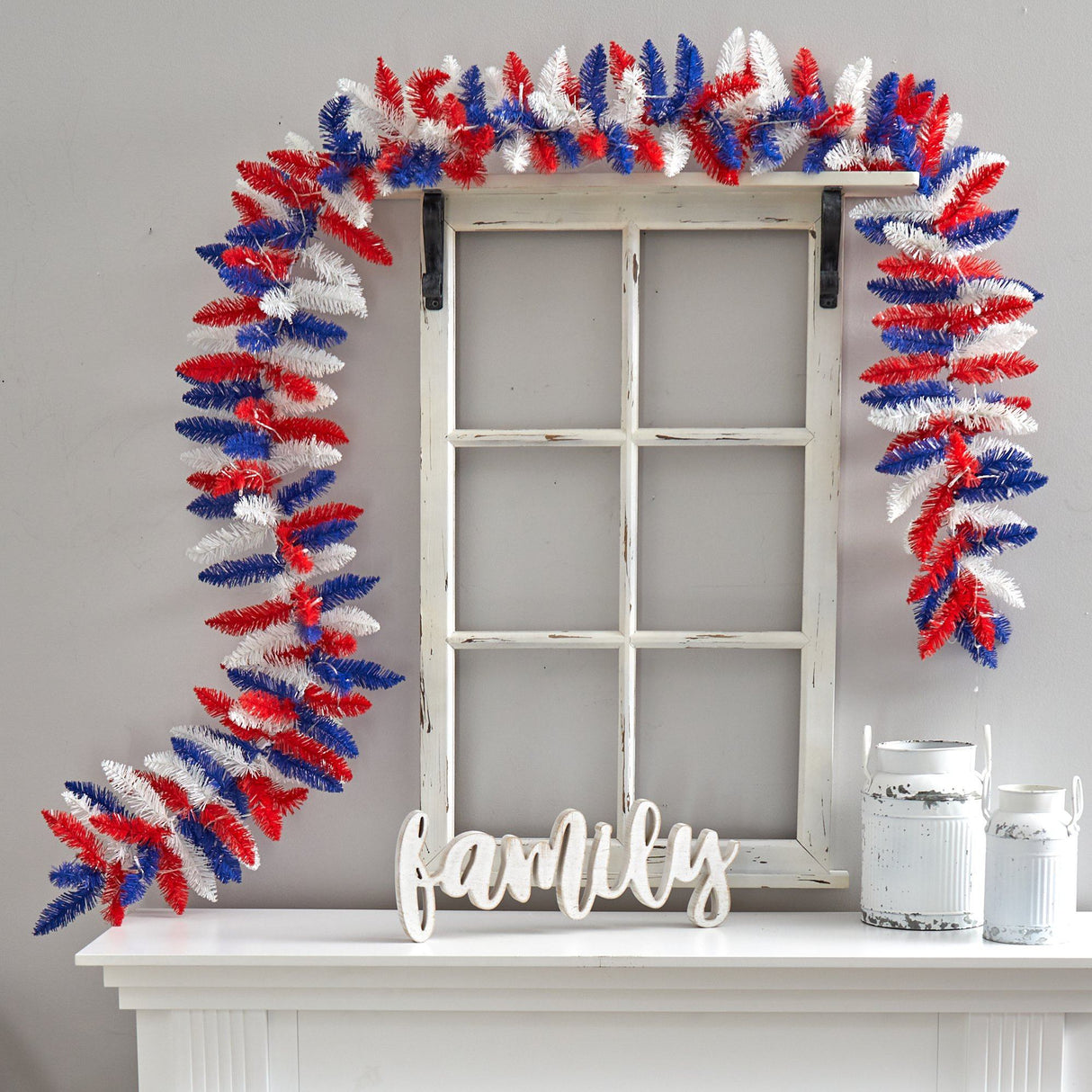 9’ Patriotic “American Flag” Themed Artificial Garland with 50 Warm LED Lights-Parc Decor