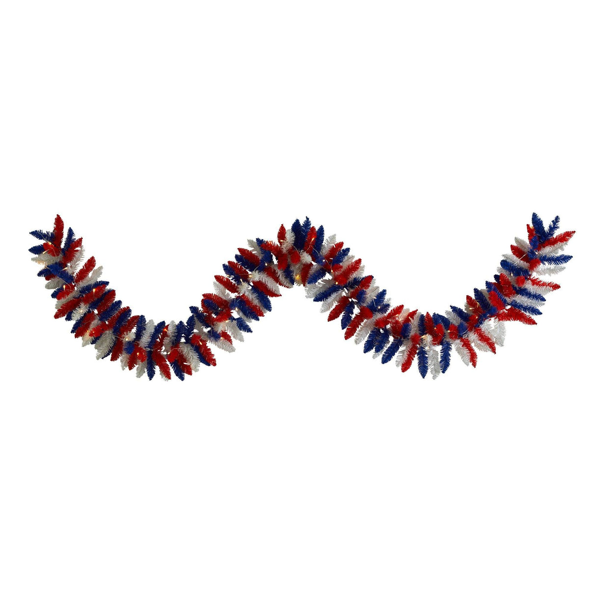 9’ Patriotic “American Flag” Themed Artificial Garland with 50 Warm LED Lights-Parc Decor