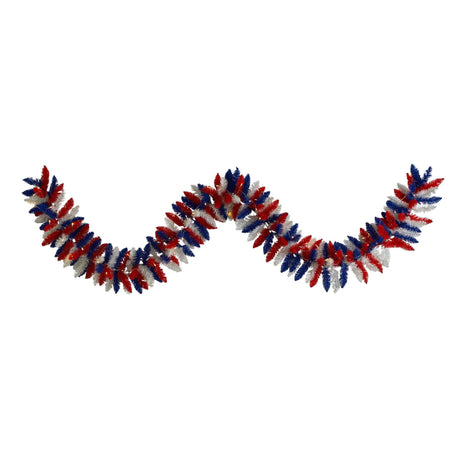 9’ Patriotic “American Flag” Themed Artificial Garland with 50 Warm LED Lights-Parc Decor