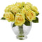 9” Rose Artificial Floral Arrangement in Elegant Glass Vase-Parc Decor