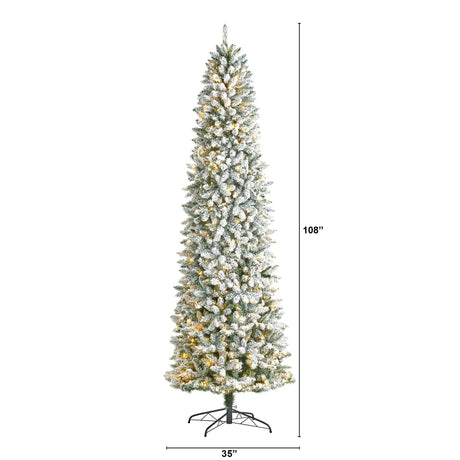9’ Slim Flocked Montreal Fir Artificial Christmas Tree-Parc Decor