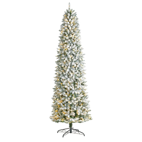 9’ Slim Flocked Montreal Fir Artificial Christmas Tree-Parc Decor