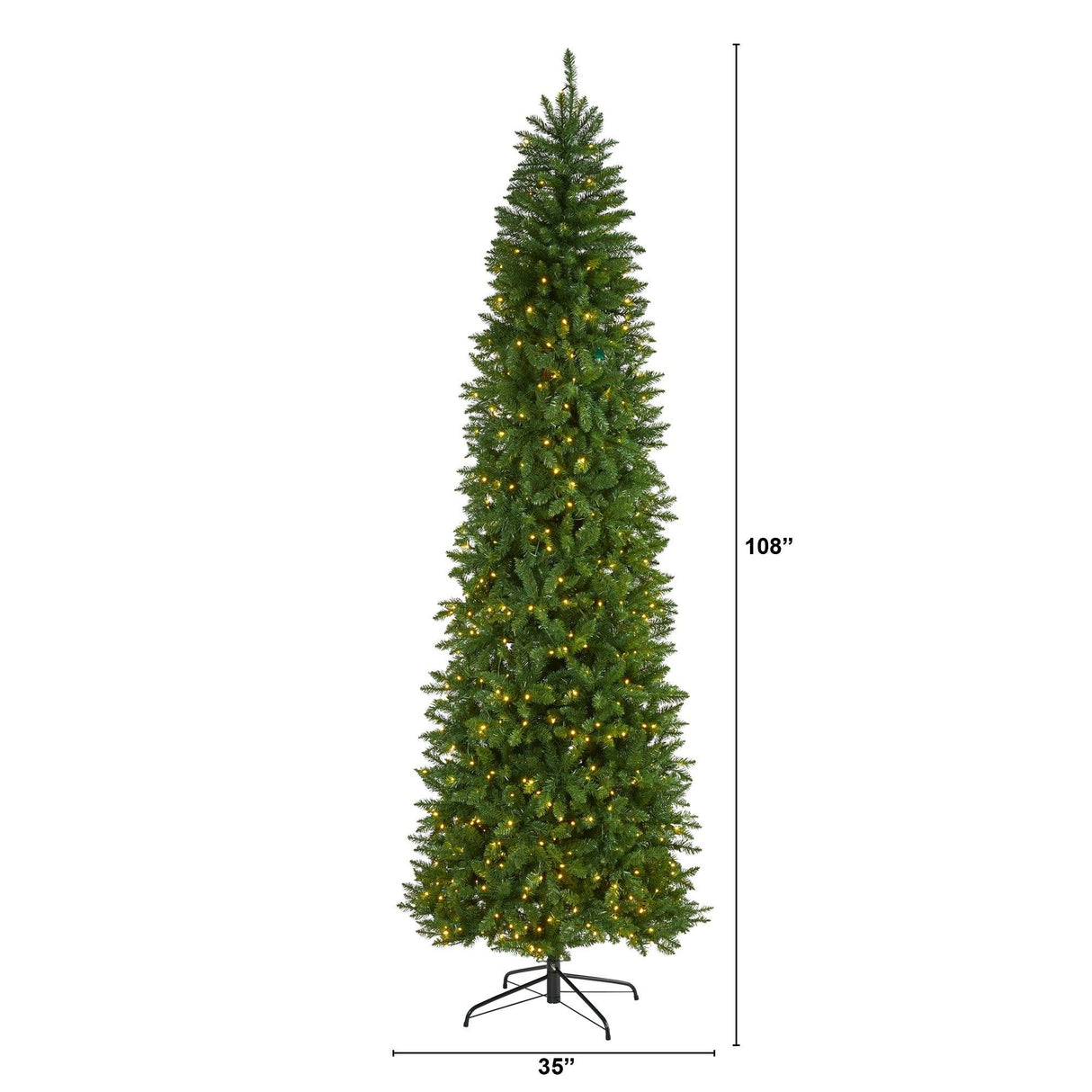 9’ Slim Green Mountain Pine Artificial Christmas Tree with 600 Clear LED Lights-Parc Decor