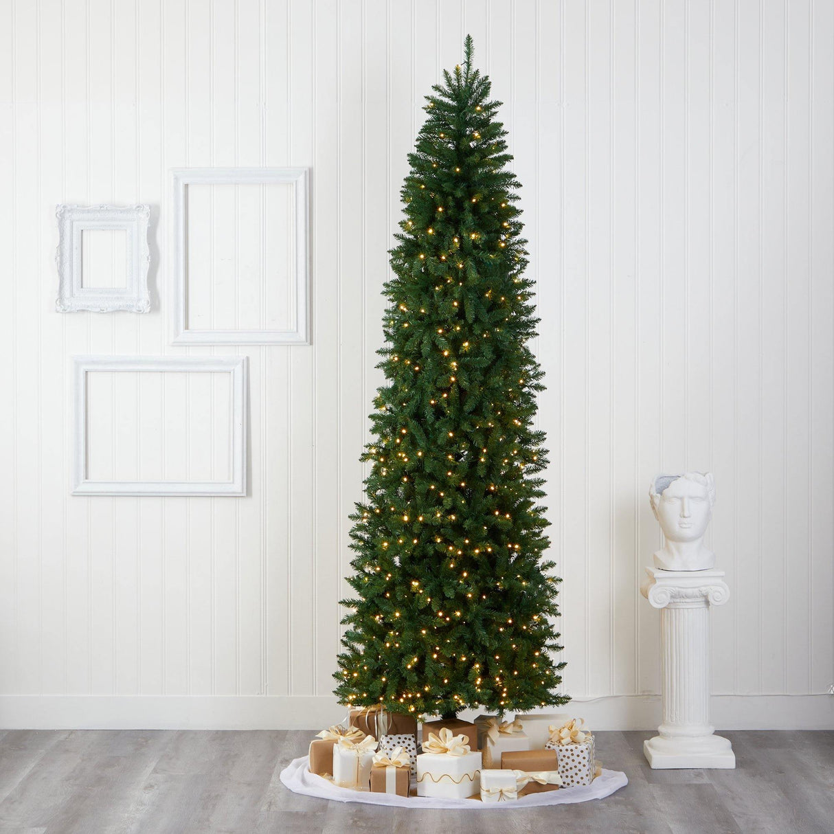9’ Slim Green Mountain Pine Artificial Christmas Tree with 600 Clear LED Lights-Parc Decor