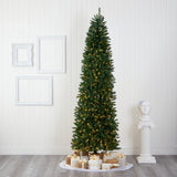 9’ Slim Green Mountain Pine Artificial Christmas Tree with 600 Clear LED Lights-Parc Decor