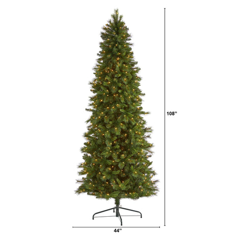 9’ Slim West Virginia Mountain Pine Artificial Christmas Tree with 600 Clear Lights and 1359 Bendable Branches-Parc Decor