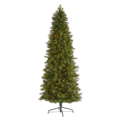 9’ Slim West Virginia Mountain Pine Artificial Christmas Tree with 600 Clear Lights and 1359 Bendable Branches-Parc Decor