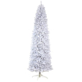 9’ Slim White Artificial Christmas Tree with 600 Warm White LED Lights and 1860 Bendable Branches-Parc Decor