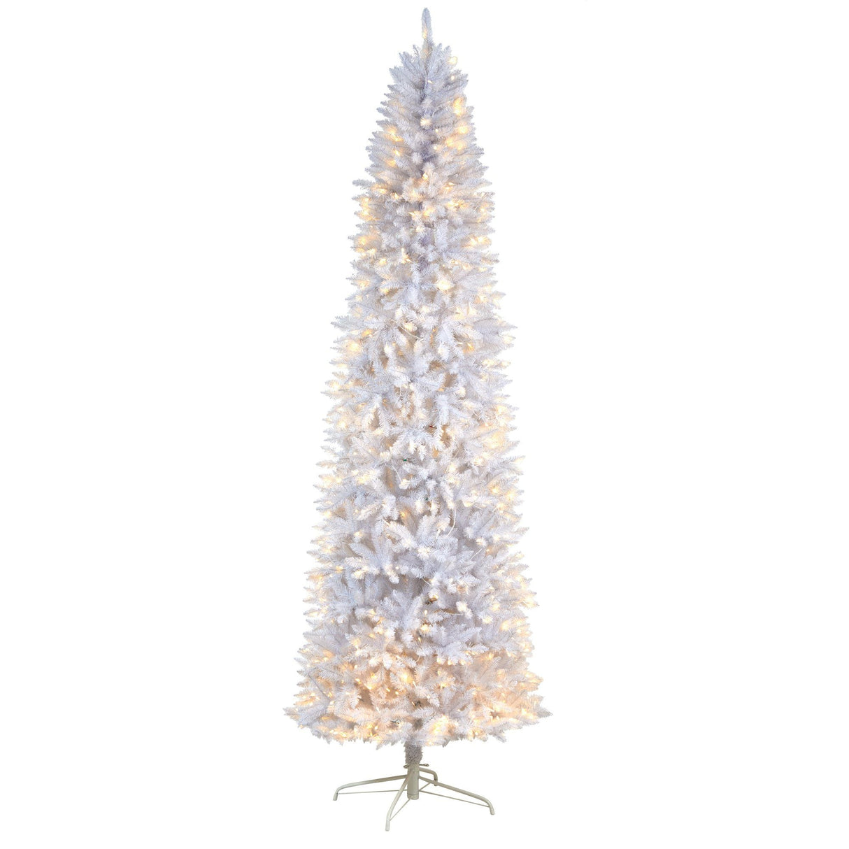 9’ Slim White Artificial Christmas Tree with 600 Warm White LED Lights and 1860 Bendable Branches-Parc Decor