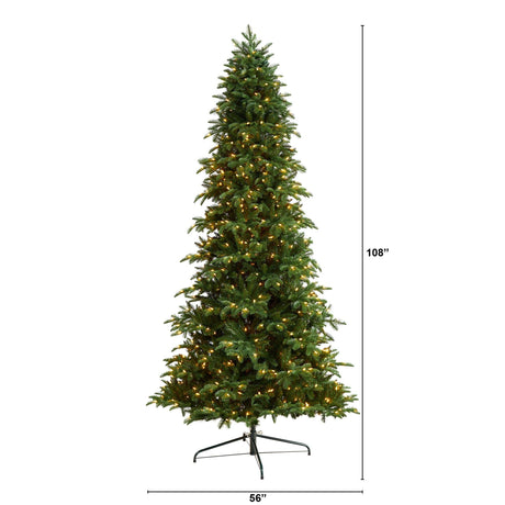 9’ South Carolina Fir Artificial Christmas Tree with 750 Clear LED Lights and 3334 Bendable Branches-Parc Decor