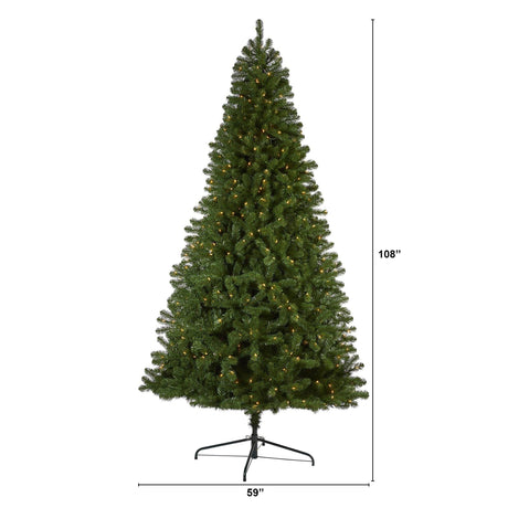 9’ Virginia Fir Artificial Christmas Tree with 600 Clear Lights and 1453 Bendable Branches-Parc Decor