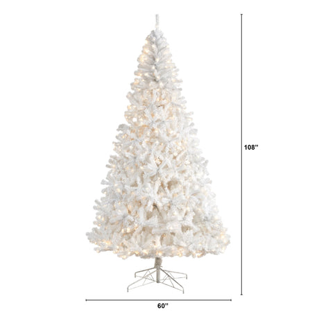 9' White Artificial Christmas Tree with 1860 Bendable Branches and 650 LED Lights-Parc Decor