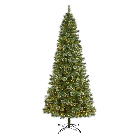 9’ Wisconsin Slim Snow Tip Pine Artificial Christmas Tree with 800 Clear LED Lights-Parc Decor